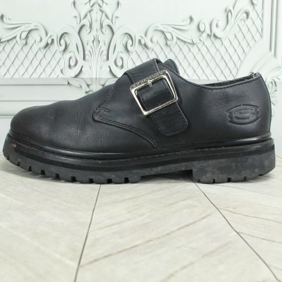 Skechers Shoes - Skechers Black Leather Slip-on Round Toe Buckled Casual Shoes Size 7.5